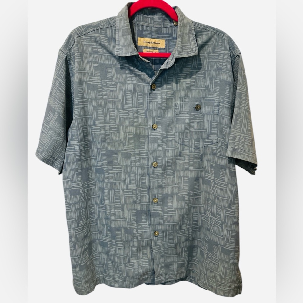 Tommy Bahama Blue Casual Button Down Shirt Silk Polyester Blend
